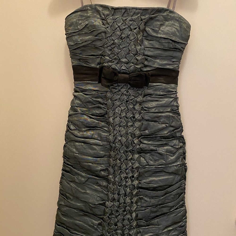 Strapless BCBG Teal Metallic Mini Cocktail Dress